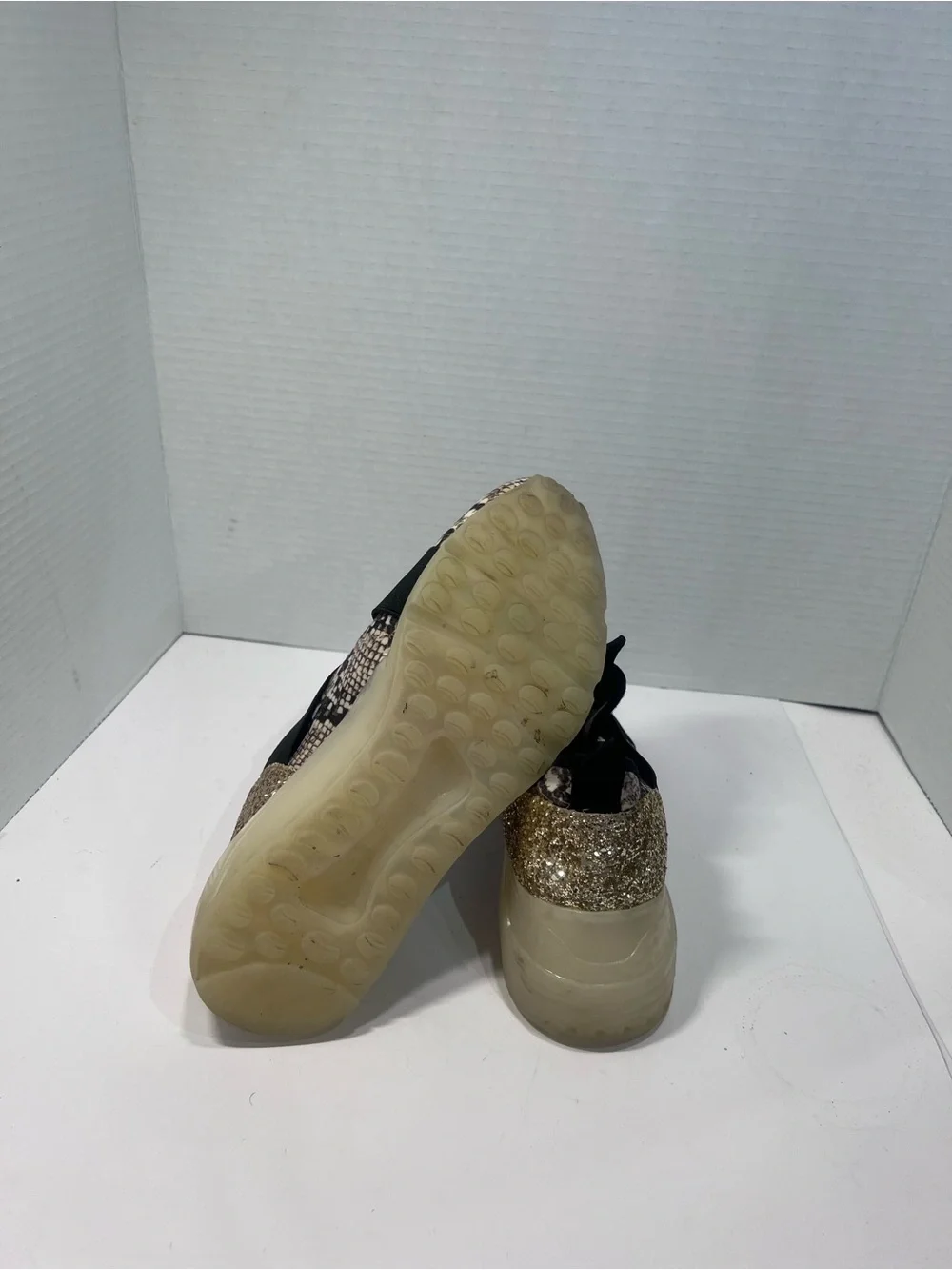 Steve Madden Snake-Print and Glitter Slip-On Sneakers in Beige and Black